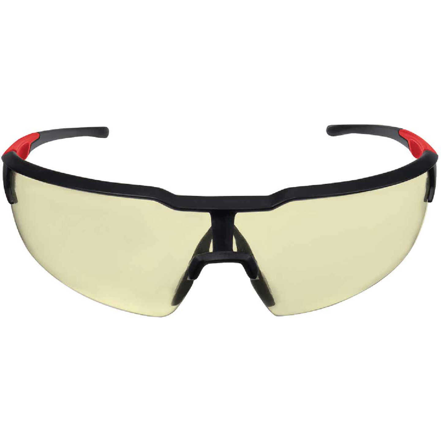 Milwaukee Red & Black Frame Safety Glasses with Yellow Fog-Free Lenses Image 1